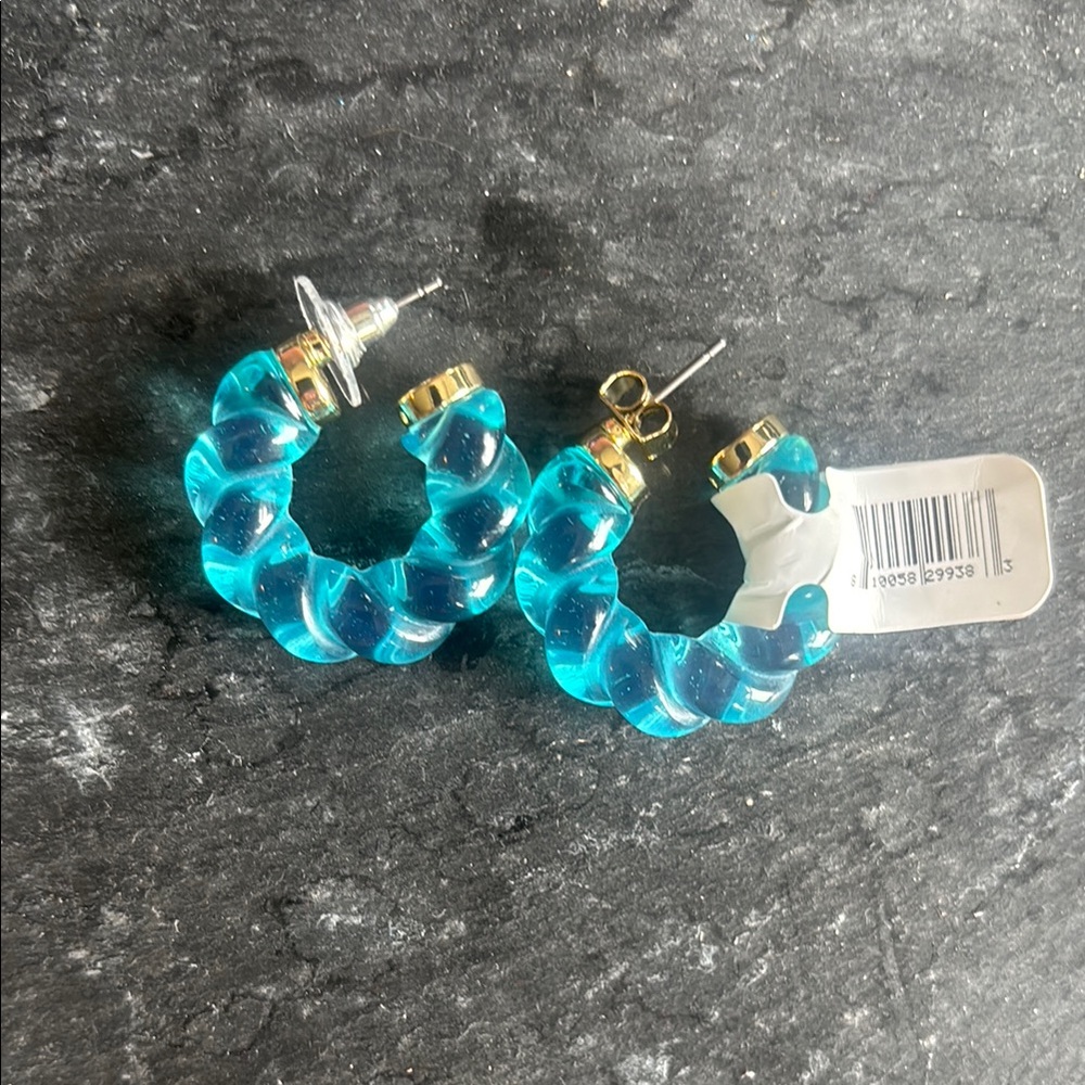 Elegant Blue and Gold Hoop Earrings